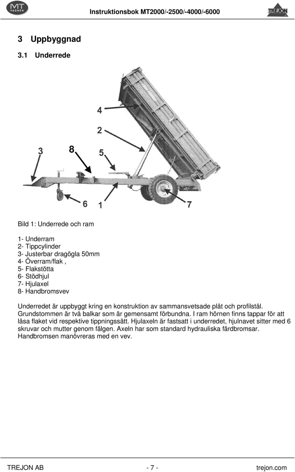 8- Handbromsvev Underredet är uppbyggt kring en konstruktion av sammansvetsade plåt och profilstål.