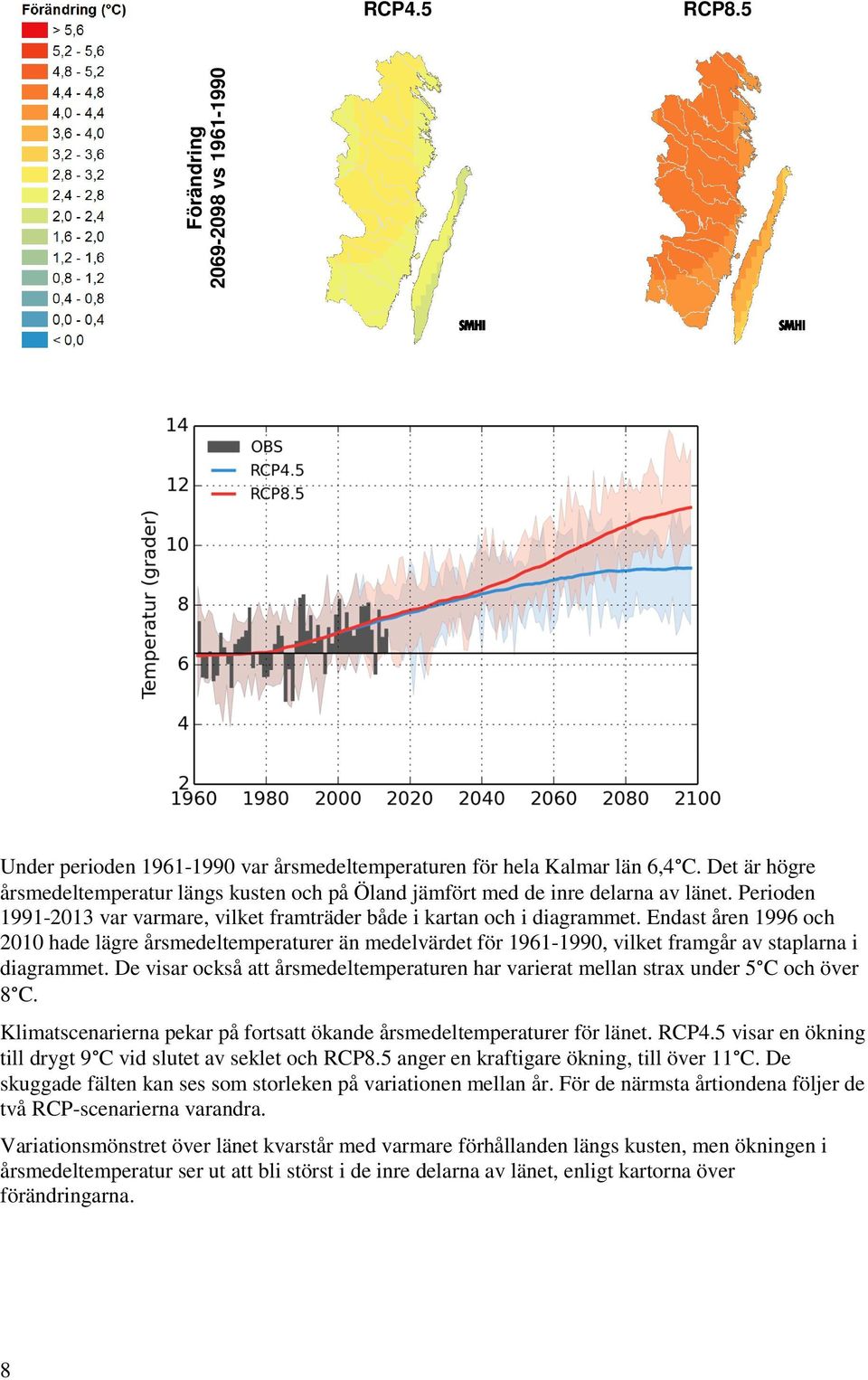 Endast åren 1996 och 2010 hade lägre årsmedeltemperaturer än medelvärdet för 1961-1990, vilket framgår av staplarna i diagrammet.