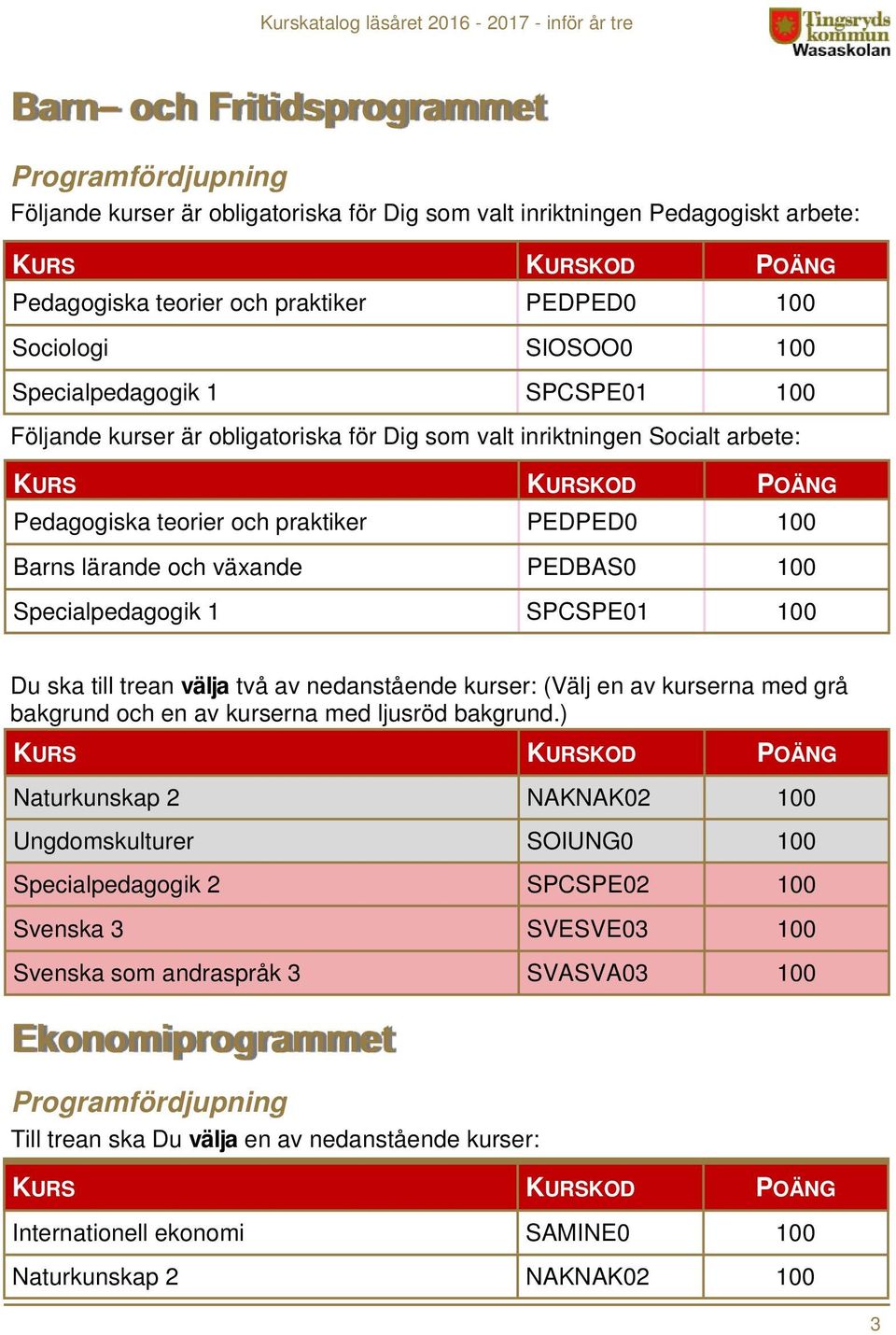 Specialpedagogik 1 SPCSPE01 100 Du ska till trean välja två av nedanstående kurser: (Välj en av kurserna med grå bakgrund och en av kurserna med ljusröd bakgrund.