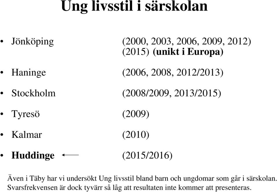 Huddinge (2015/2016) Även i Täby har vi undersökt Ung livsstil bland barn och ungdomar som