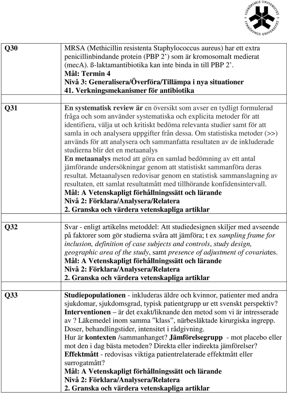 Verkningsmekanismer för antibiotika En systematisk review är en översikt som avser en tydligt formulerad fråga och som använder systematiska och explicita metoder för att identifiera, välja ut och