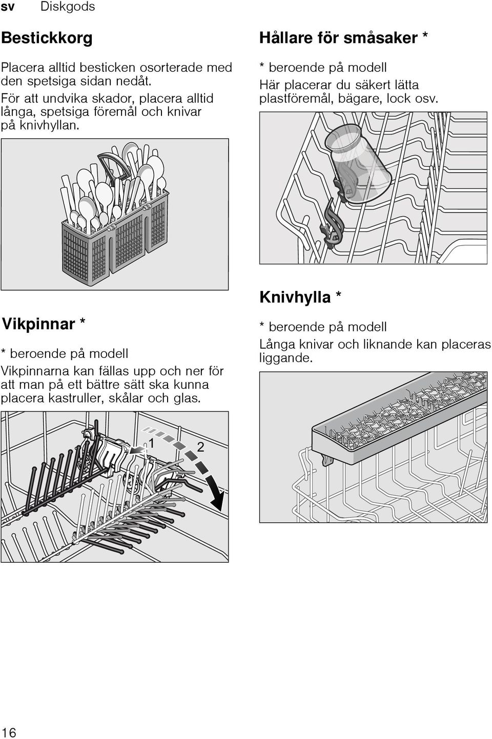 Hållare för småsaker *Hållare * beroende på modell Här placerar du säkert lätta plastföremål, bägare, lock osv.