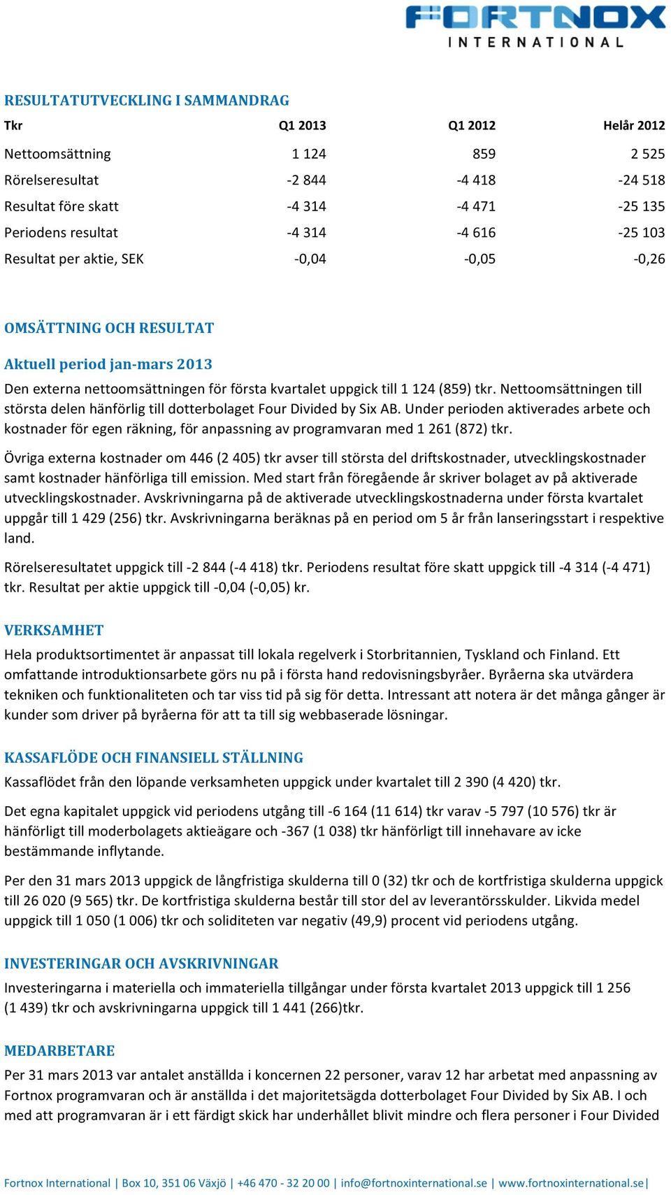 Nettoomsättningen till största delen hänförlig till dotterbolaget Four Divided by Six AB.