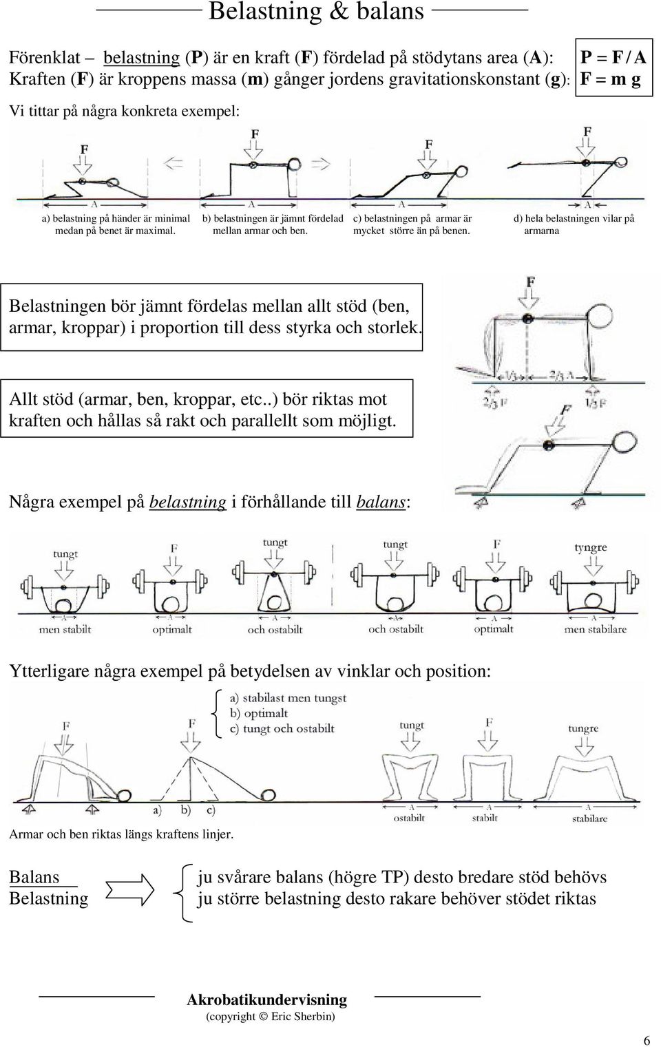 d) hela belastningen vilar på armarna Belastningen bör jämnt fördelas mellan allt stöd (ben, armar, kroppar) i proportion till dess styrka och storlek. Allt stöd (armar, ben, kroppar, etc.