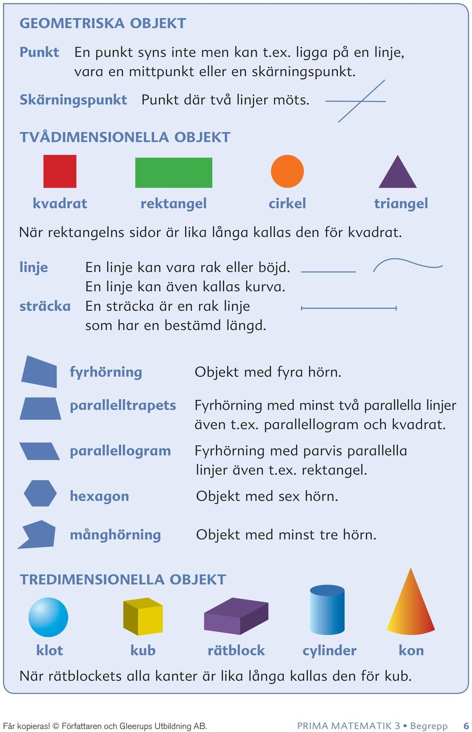 En sträcka är en rak linje som har en bestämd längd. fyrhörning parallelltrapets parallellogram hexagon Objekt med fyra hörn. Fyrhörning med minst två parallella linjer även t.ex. parallellogram och kvadrat.