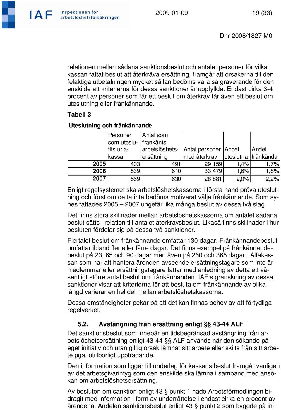 Endast cirka 3-4 procent av personer som får ett beslut om återkrav får även ett beslut om uteslutning eller frånkännande.