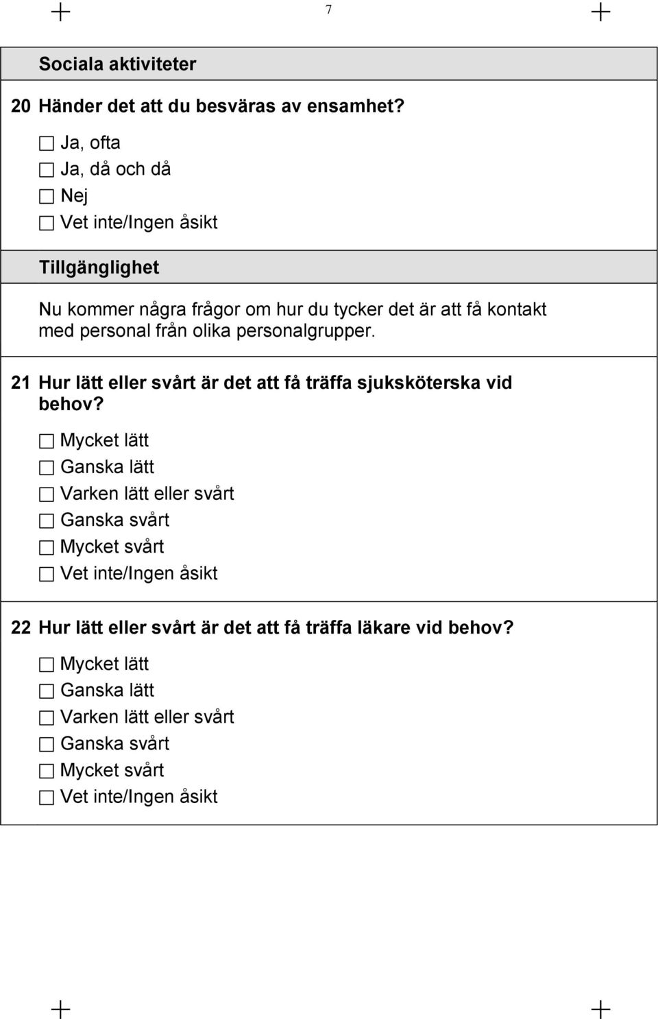 olika personalgrupper. 21 Hur lätt eller svårt är det att få träffa sjuksköterska vid behov?