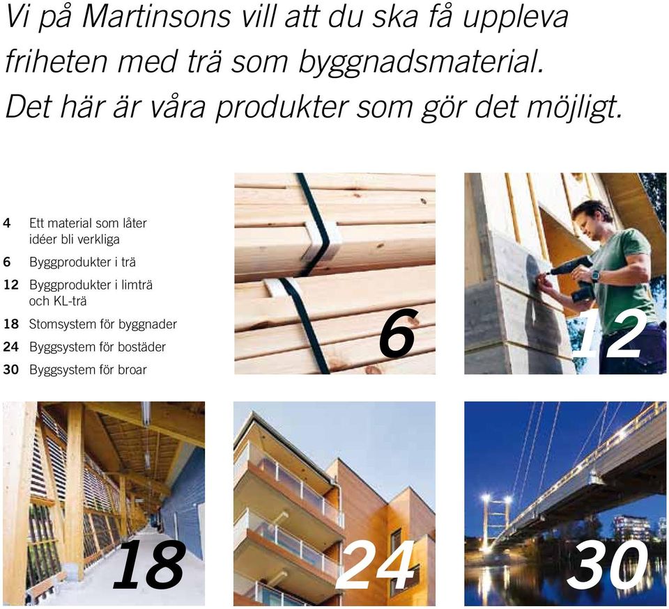 4 Ett material som låter idéer bli verkliga 6 Byggprodukter i trä 12