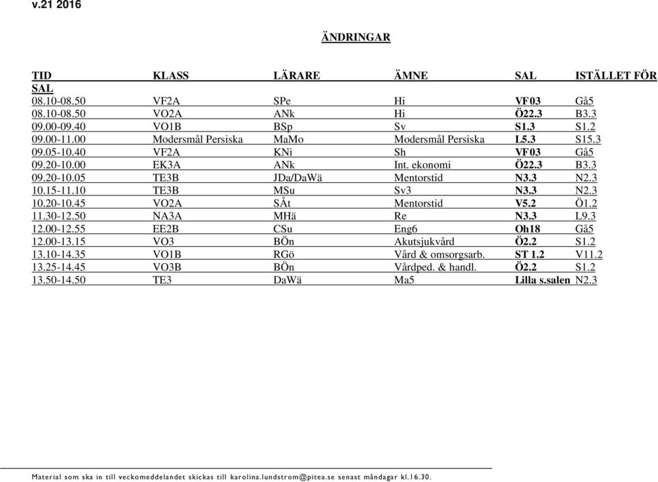 3 N2.3 10.15-11.10 TE3B MSu Sv3 N3.3 N2.3 10.20-10.45 VO2A SÅt Mentorstid V5.2 Ö1.2 11.30-12.50 NA3A MHä Re N3.3 L9.3 12.00-12.55 EE2B CSu Eng6 Oh18 Gå5 12.00-13.