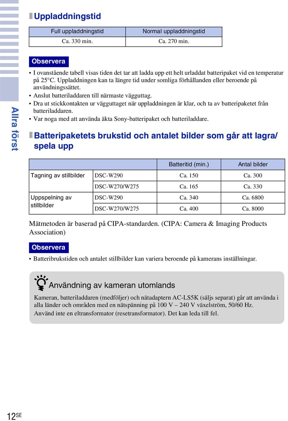 Uppladdningen kan ta längre tid under somliga förhållanden eller beroende på användningssättet. Anslut batteriladdaren till närmaste vägguttag.