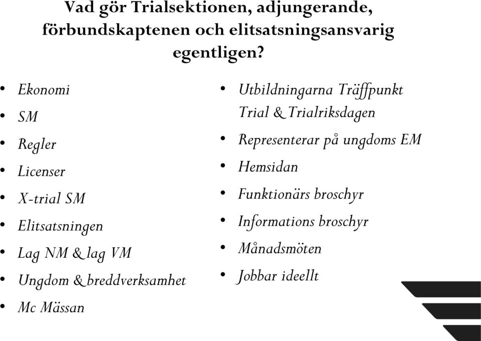 Ekonomi SM Regler Licenser X-trial SM Elitsatsningen Lag NM & lag VM Ungdom &