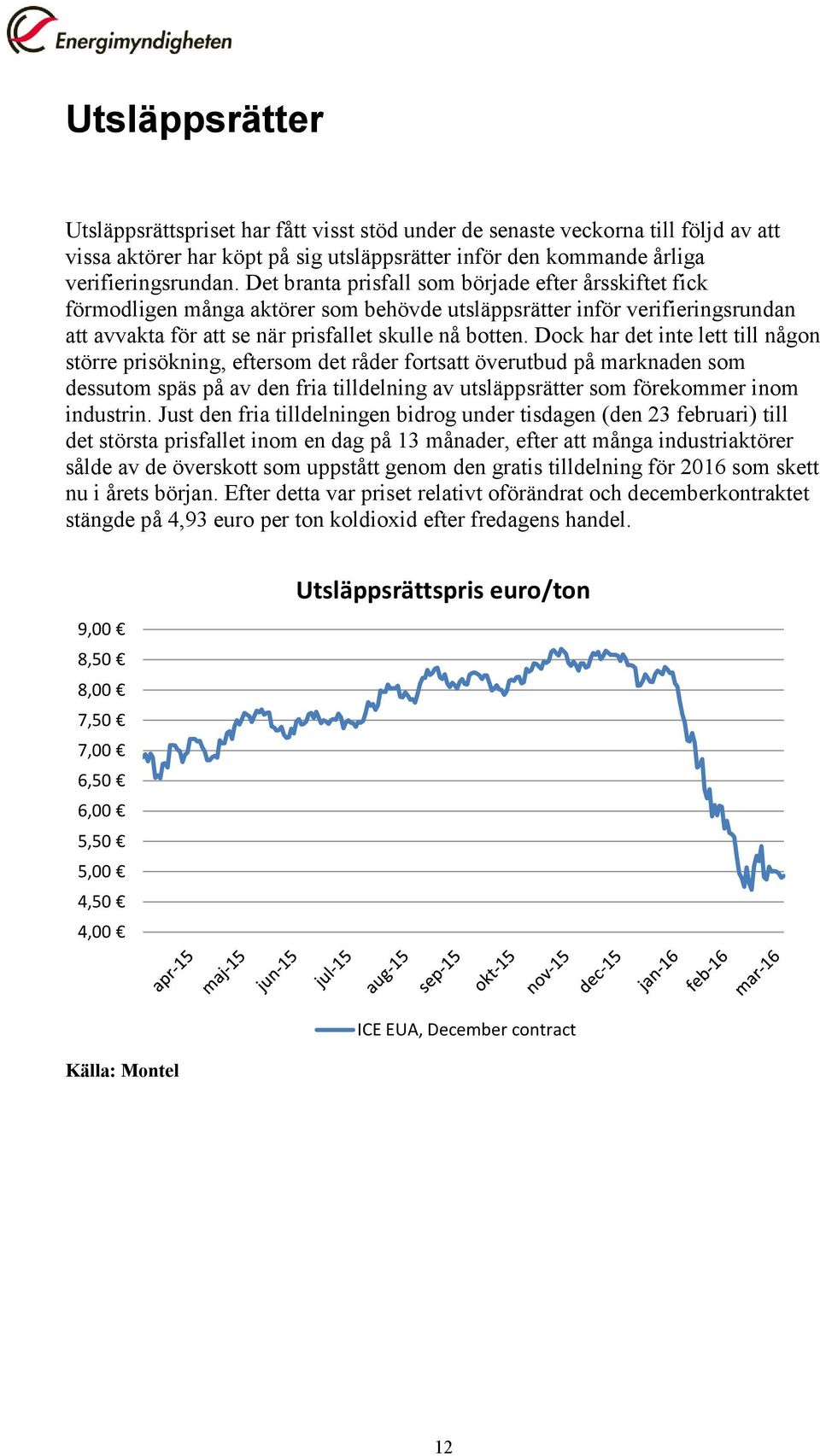 Dock har det inte lett till någon större prisökning, eftersom det råder fortsatt överutbud på marknaden som dessutom späs på av den fria tilldelning av utsläppsrätter som förekommer inom industrin.