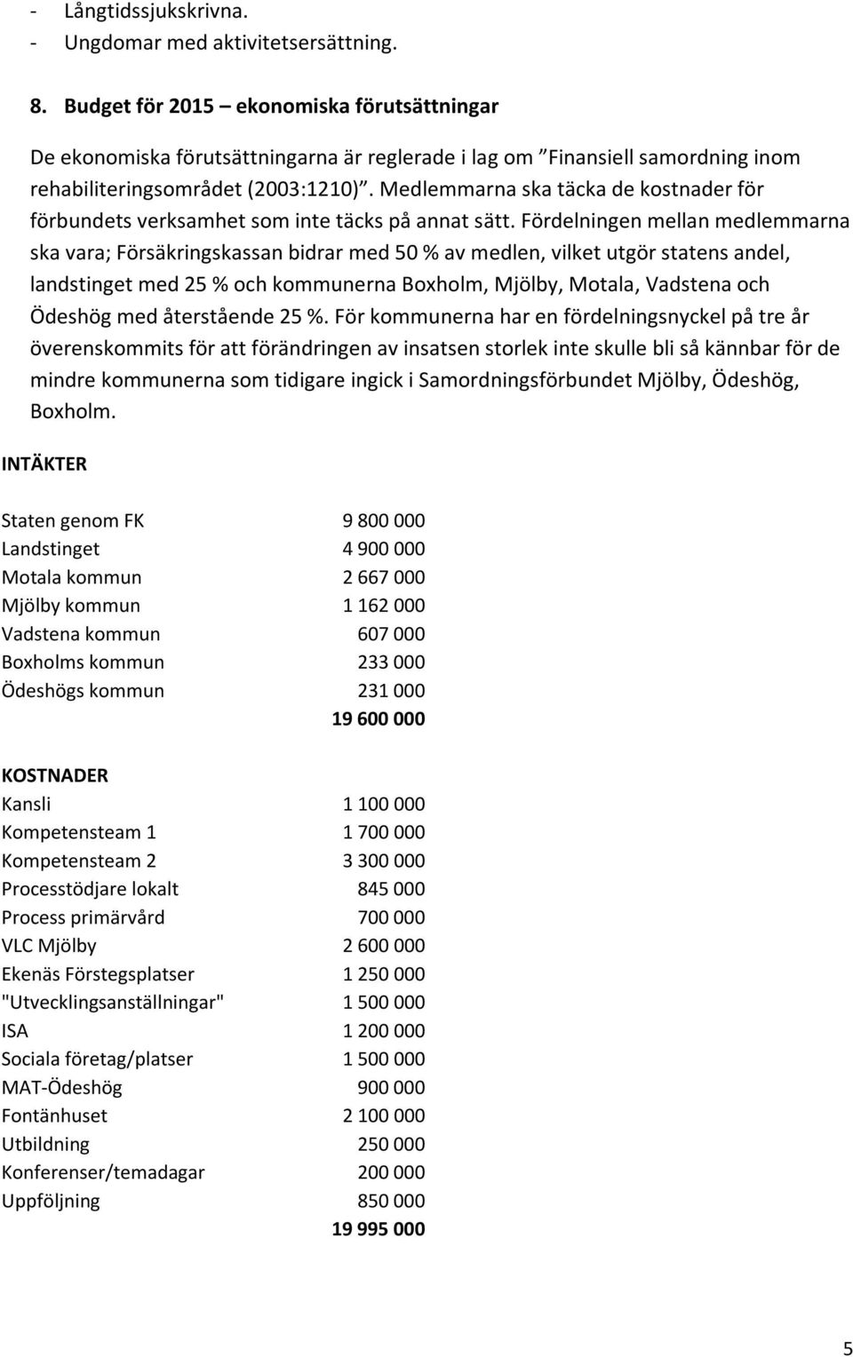 Medlemmarna ska täcka de kostnader för förbundets verksamhet som inte täcks på annat sätt.