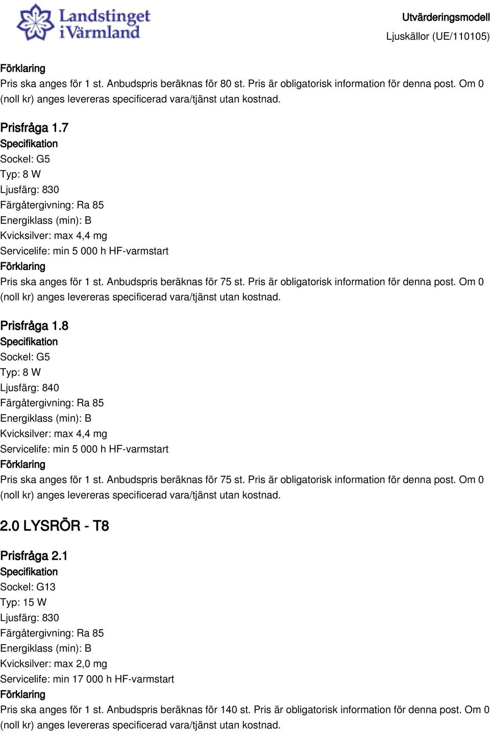 Pris är obligatorisk information för denna post. Om 0 Prisfråga 1.