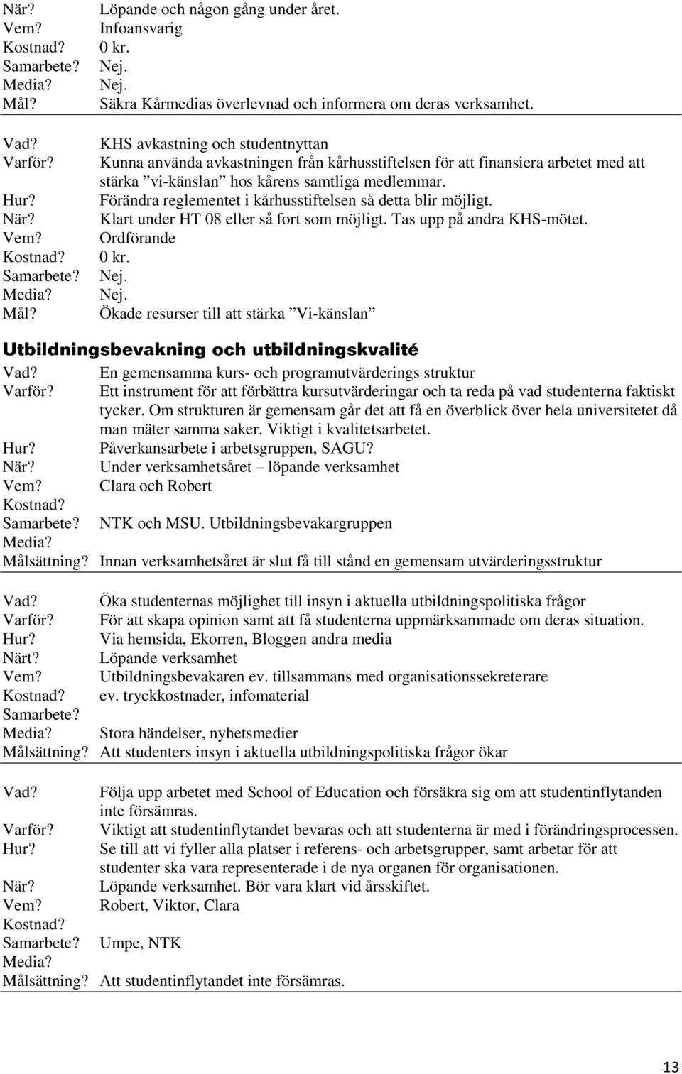 Förändra reglementet i kårhusstiftelsen så detta blir möjligt. Klart under HT 08 eller så fort som möjligt. Tas upp på andra KHS-mötet. Ordförande 0 kr. Nej.