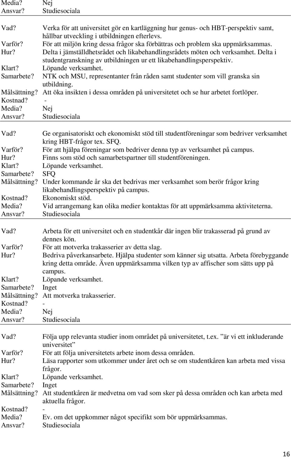 Delta i studentgranskning av utbildningen ur ett likabehandlingsperspektiv. NTK och MSU, representanter från råden samt studenter som vill granska sin utbildning. Målsättning?