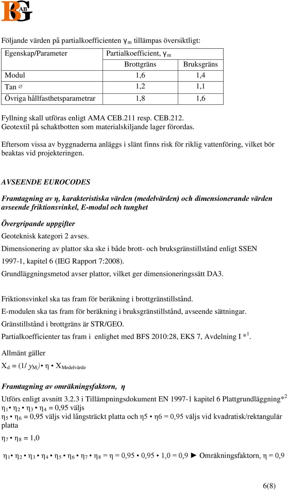 Eftersom vissa av byggnaderna anläggs i slänt finns risk för riklig vattenföring, vilket bör beaktas vid projekteringen.