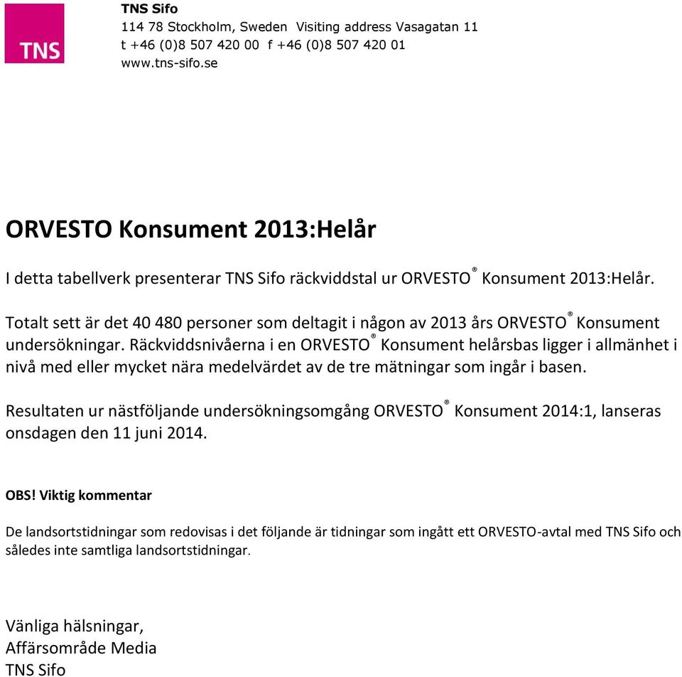 Totalt sett är det 40 480 personer som deltagit i någon av 2013 års ORVESTO Konsument undersökningar.