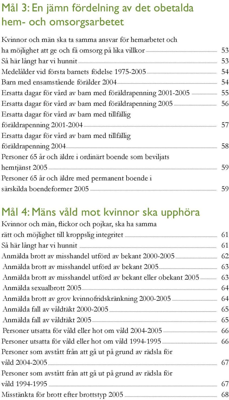 föräldrapenning 2005 56 Ersatta dagar för vård av barn med tillfällig föräldrapenning 2001-2004 57 Ersatta dagar för vård av barn med tillfällig föräldrapenning 2004 58 Personer 65 år och äldre i