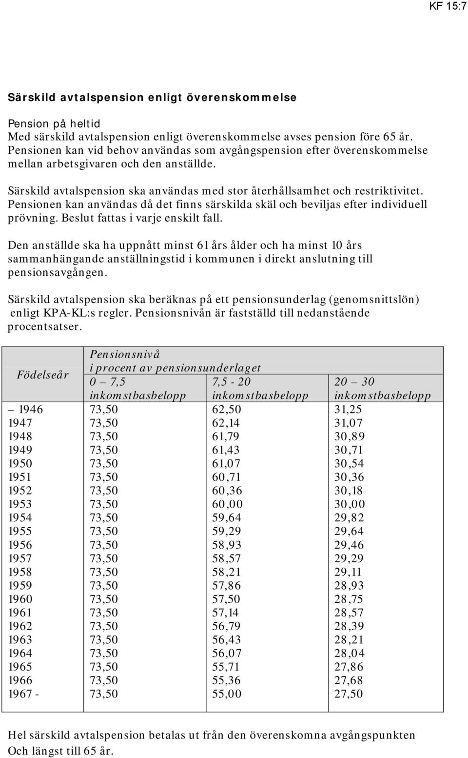 Pensionen kan användas då det finns särskilda skäl och beviljas efter individuell prövning. Beslut fattas i varje enskilt fall.