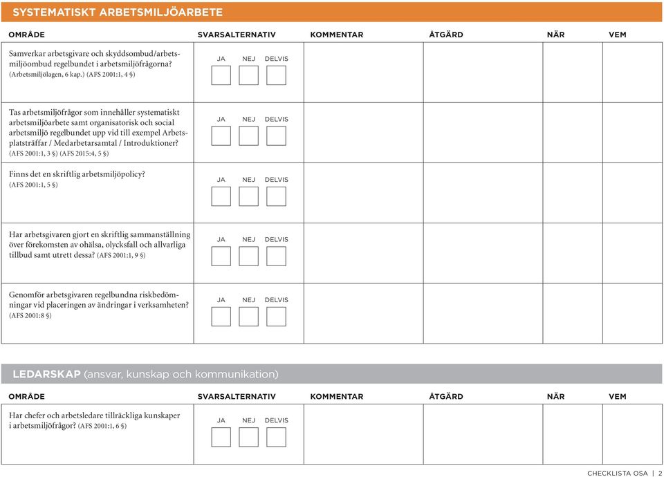 Medarbetarsamtal / Introduktioner? (AFS 2001:1, 3 ) (AFS 2015:4, 5 ) Finns det en skriftlig arbetsmiljöpolicy?