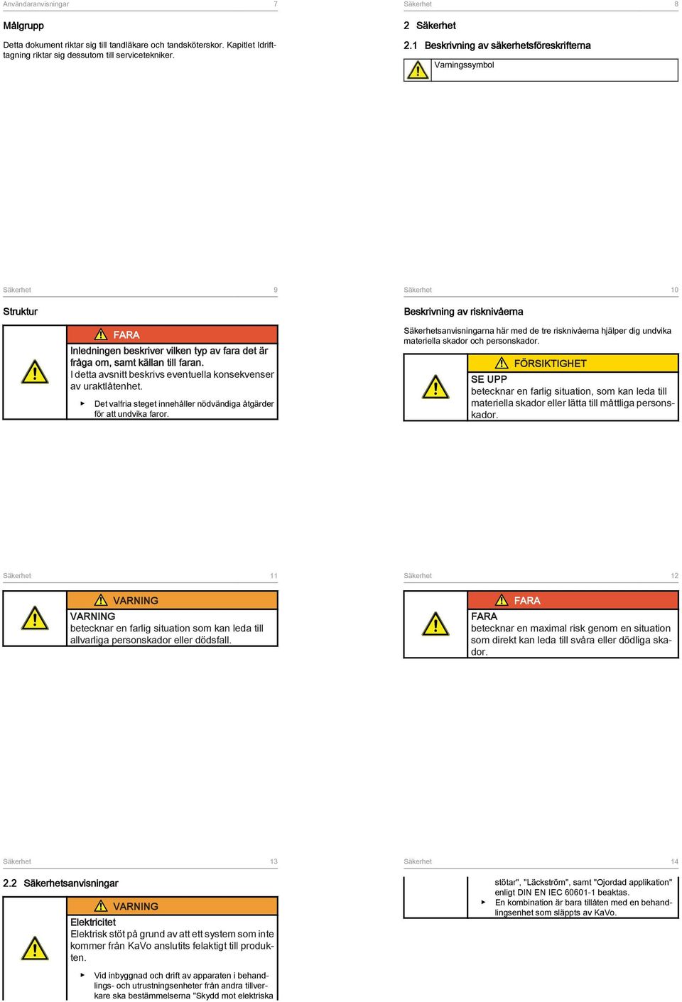 I detta avsnitt beskrivs eventuella konsekvenser av uraktlåtenhet. Det valfria steget innehåller nödvändiga åtgärder för att undvika faror.