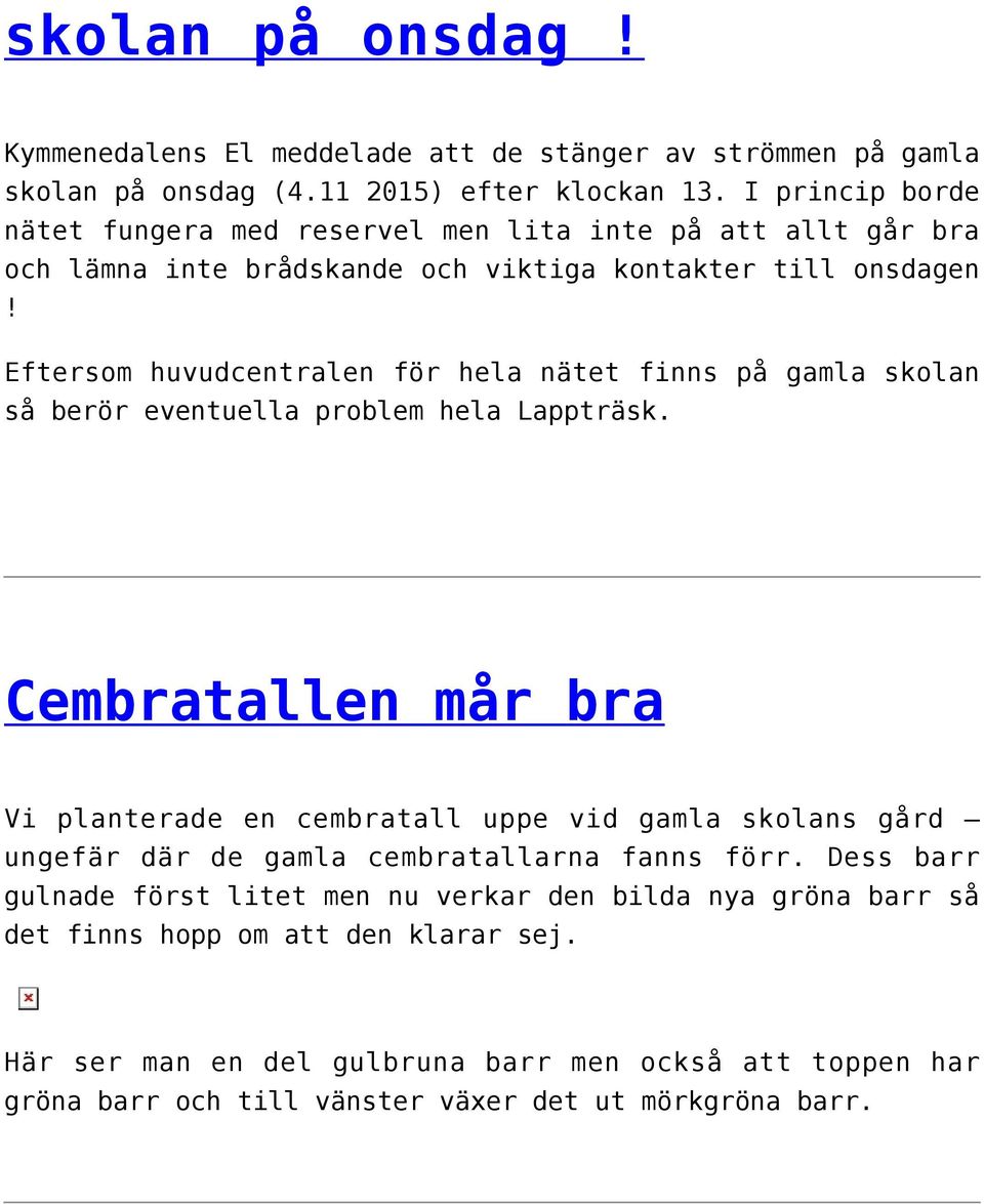 Eftersom huvudcentralen för hela nätet finns på gamla skolan så berör eventuella problem hela Lappträsk.