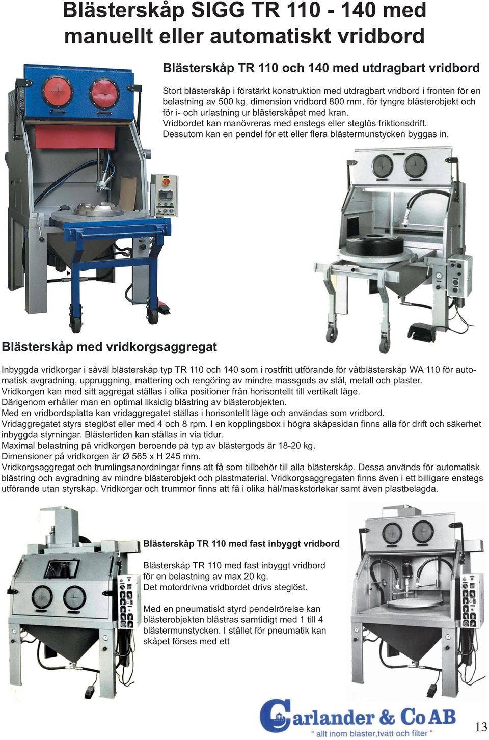 Dessutom kan en pendel för ett eller fl era blästermunstycken byggas in.