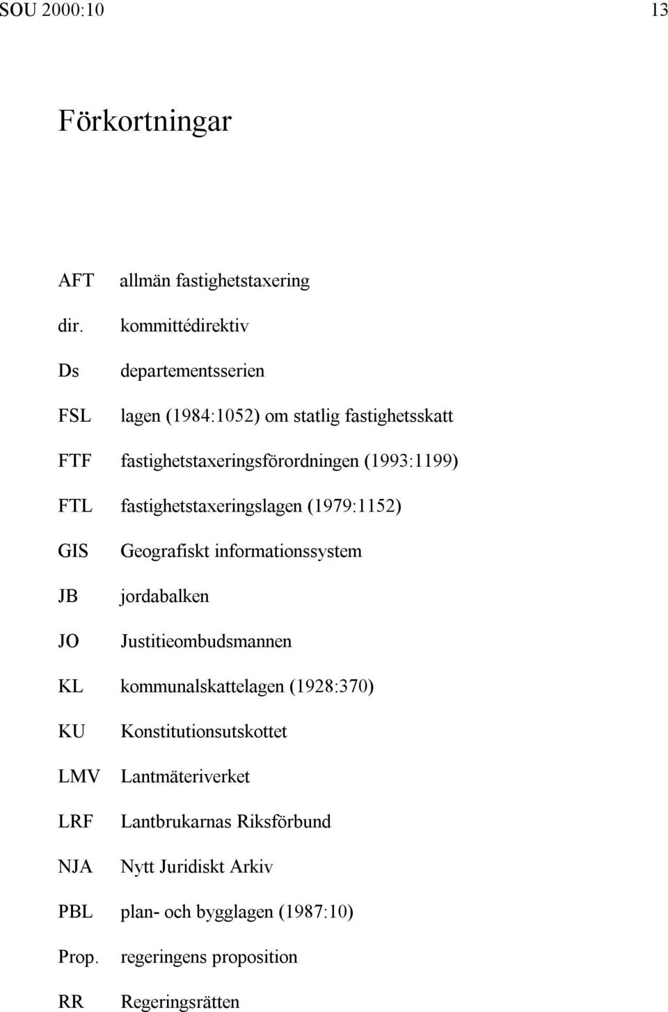 fastighetstaxeringsförordningen (1993:1199) FTL fastighetstaxeringslagen (1979:1152) GIS JB JO Geografiskt informationssystem
