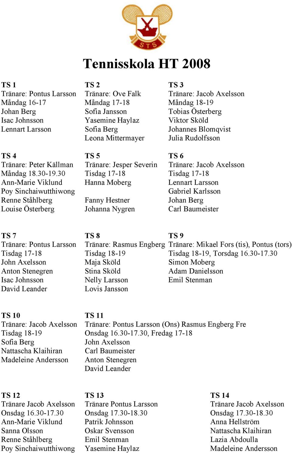 30 Tisdag 17-18 Tisdag 17-18 Ann-Marie Viklund Hanna Moberg Lennart Larsson Poy Sinchaiwutthiwong Gabriel Karlsson Renne Ståhlberg Fanny Hestner Johan Berg Louise Österberg Johanna Nygren Carl