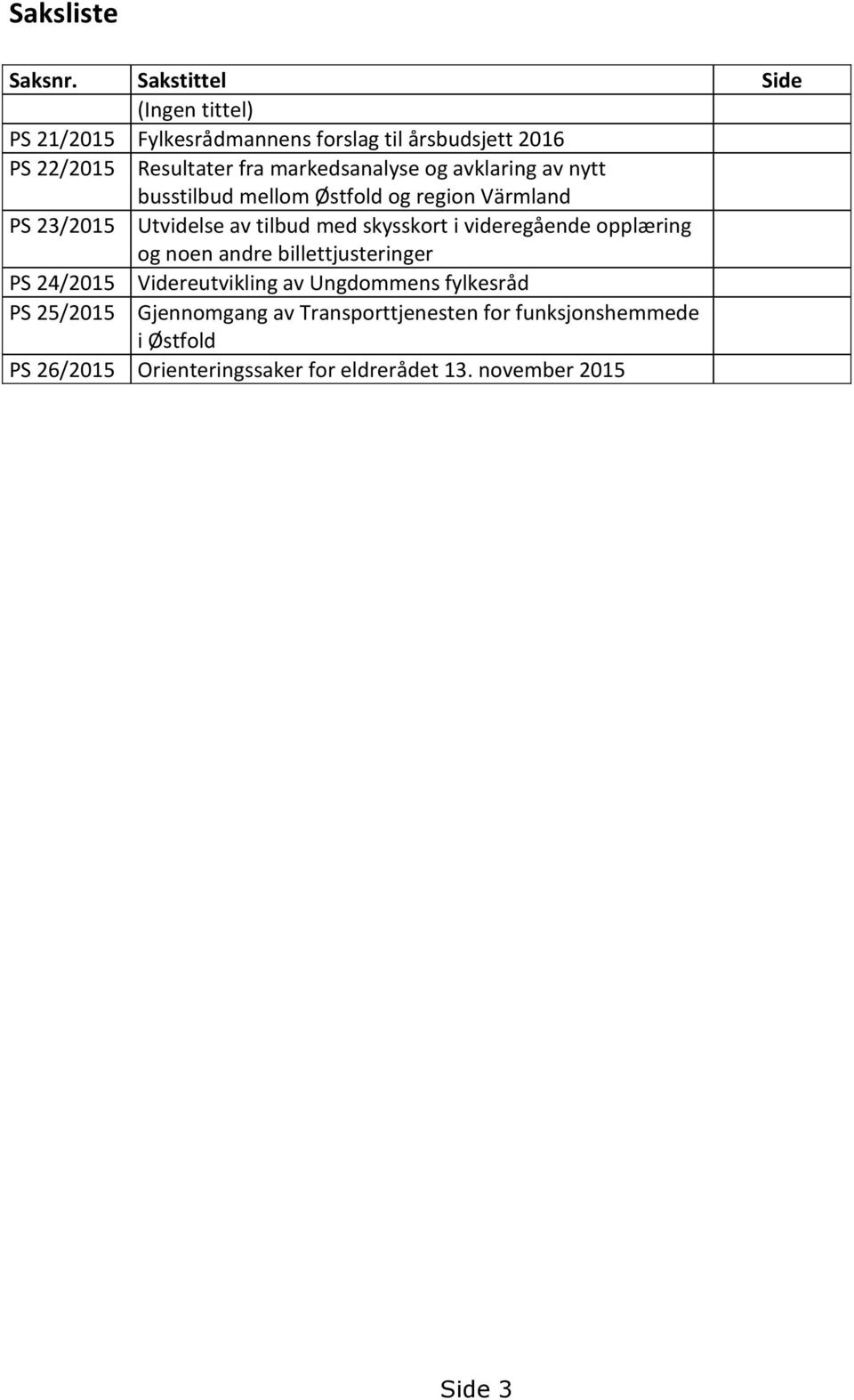 markedsanalyse og avklaring av nytt busstilbud mellom Østfold og region Värmland PS 23/2015 Utvidelse av tilbud med skysskort i
