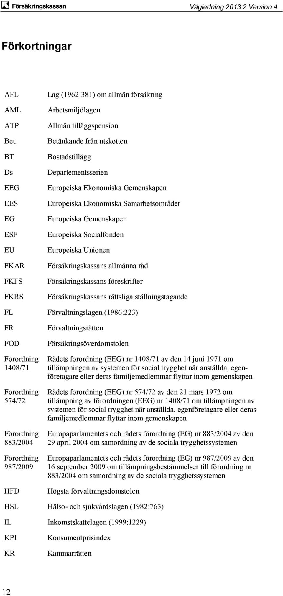 Gemenskapen Europeiska Ekonomiska Samarbetsområdet Europeiska Gemenskapen Europeiska Socialfonden Europeiska Unionen Försäkringskassans allmänna råd Försäkringskassans föreskrifter Försäkringskassans