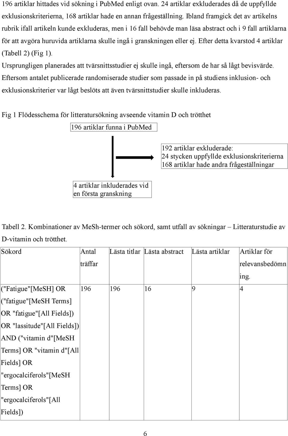eller ej. Efter detta kvarstod 4 artiklar (Tabell 2) (Fig 1). Ursprungligen planerades att tvärsnittsstudier ej skulle ingå, eftersom de har så lågt bevisvärde.