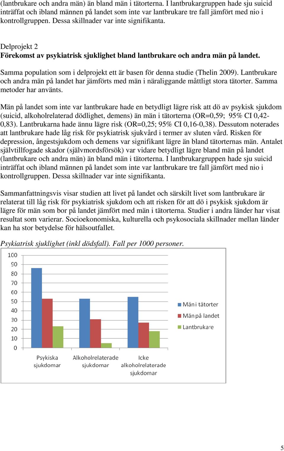 Samma population som i delprojekt ett är basen för denna studie (Thelin 2009). Lantbrukare och andra män på landet har jämförts med män i näraliggande måttligt stora tätorter.