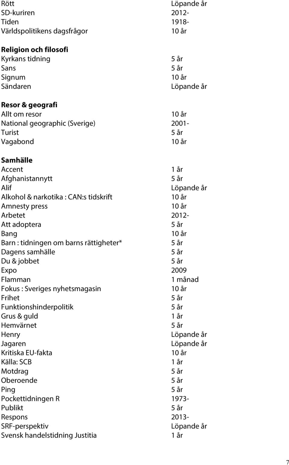 Bang Barn : tidningen om barns rättigheter* Dagens samhälle Du & jobbet Expo 2009 Flamman Fokus : Sveriges nyhetsmagasin Frihet Funktionshinderpolitik Grus & guld