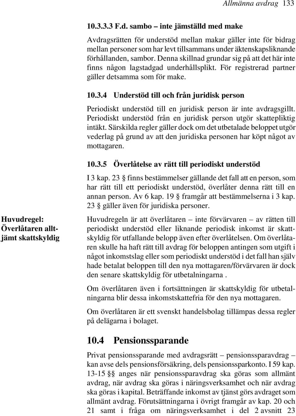 4 Understöd till och från juridisk person Periodiskt understöd till en juridisk person är inte avdragsgillt. Periodiskt understöd från en juridisk person utgör skattepliktig intäkt.