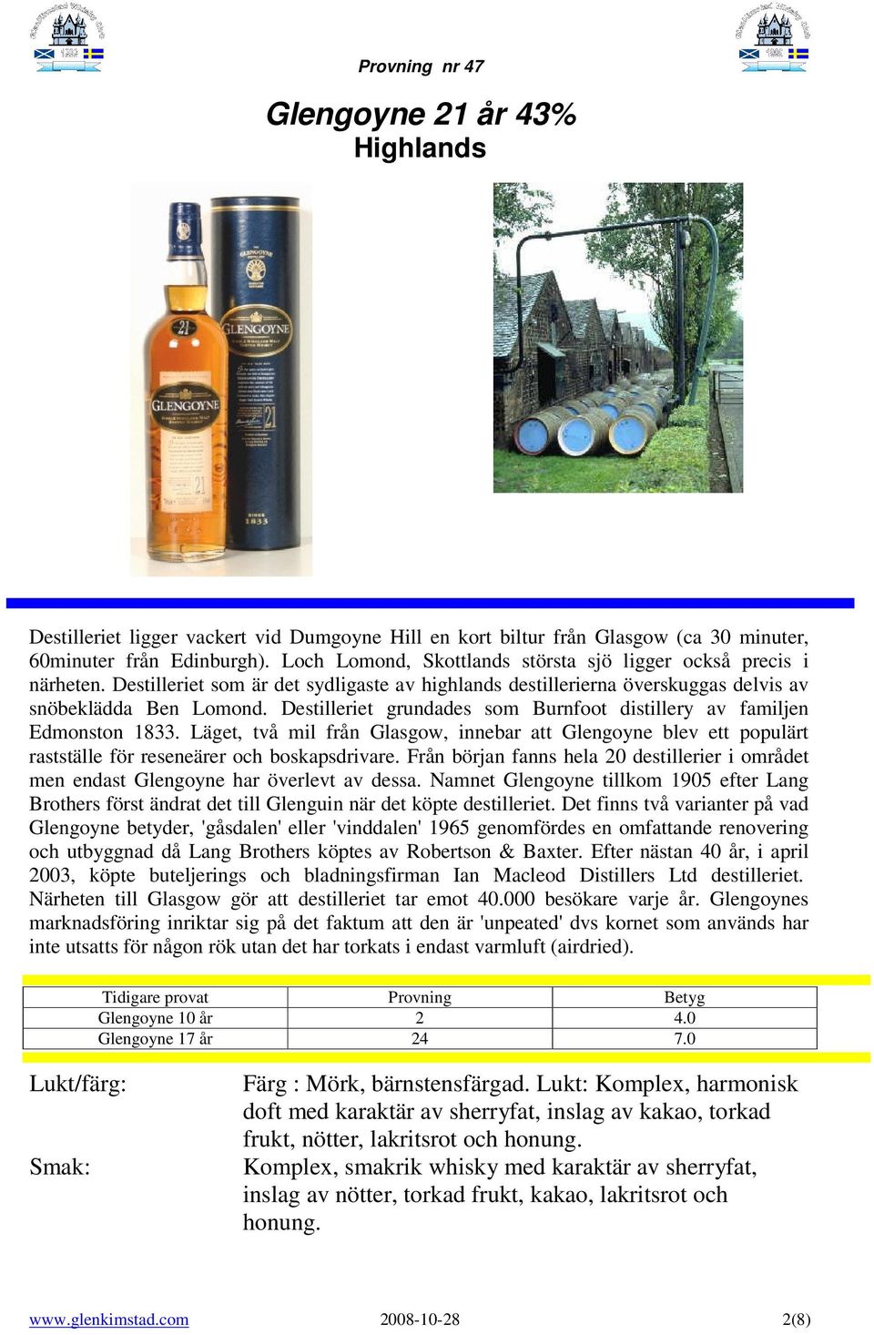 Destilleriet grundades som Burnfoot distillery av familjen Edmonston 1833. Läget, två mil från Glasgow, innebar att Glengoyne blev ett populärt rastställe för reseneärer och boskapsdrivare.