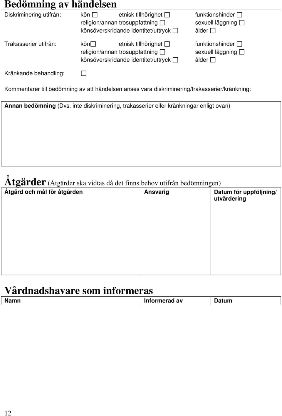 Kommentarer till bedömning av att händelsen anses vara diskriminering/trakasserier/kränkning: Annan bedömning (Dvs.