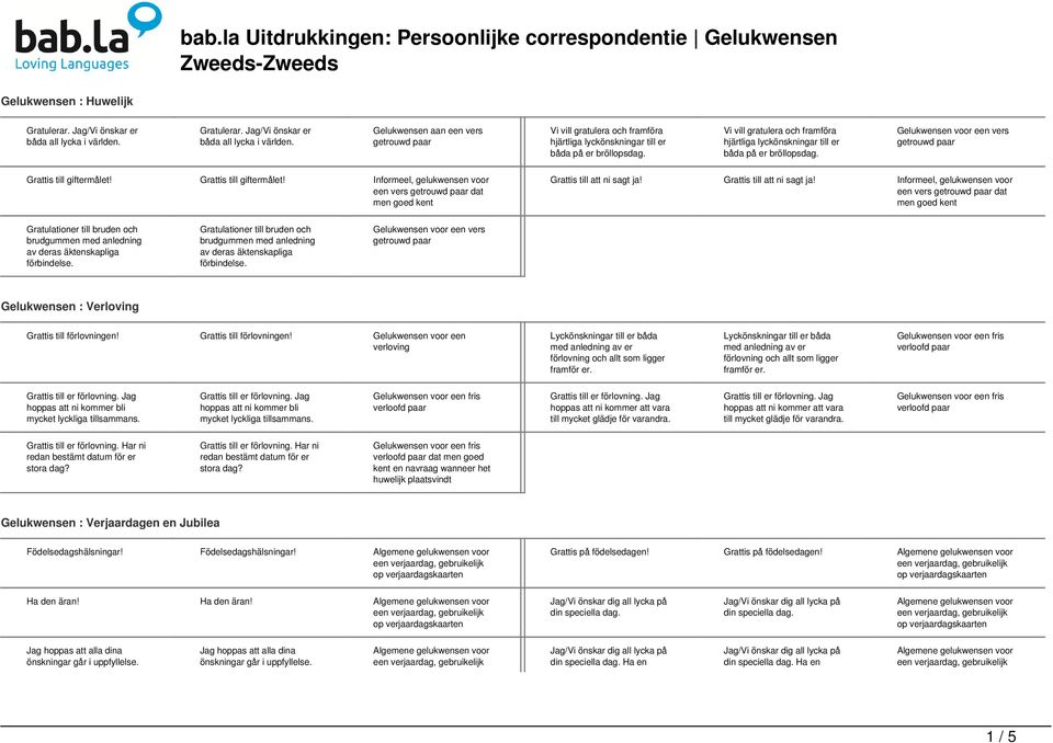 Grattis till giftermålet! Informeel, gelukwensen voor een vers dat men goed kent Grattis till att ni sagt ja!