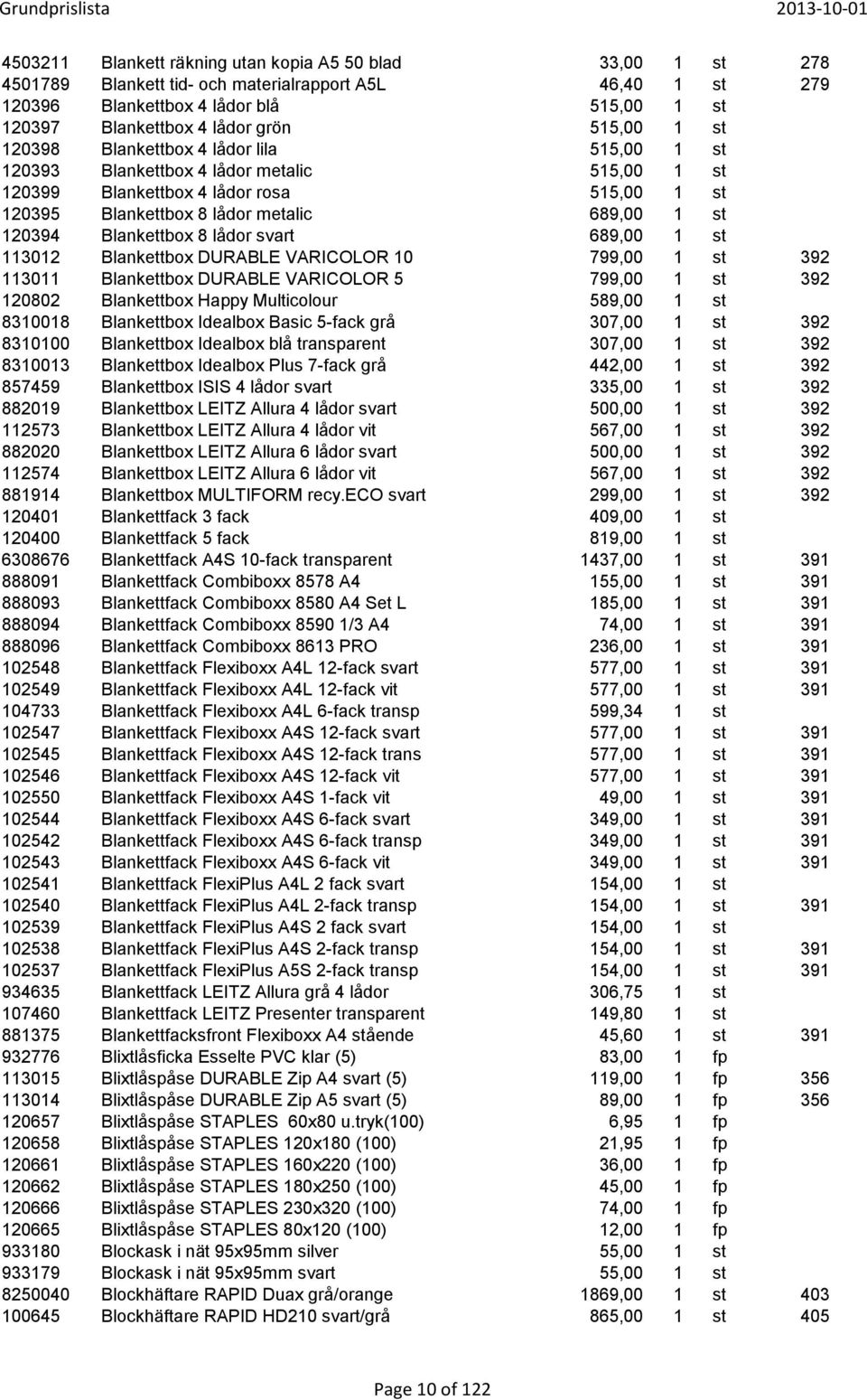 120394 Blankettbox 8 lådor svart 689,00 1 st 113012 Blankettbox DURABLE VARICOLOR 10 799,00 1 st 392 113011 Blankettbox DURABLE VARICOLOR 5 799,00 1 st 392 120802 Blankettbox Happy Multicolour 589,00
