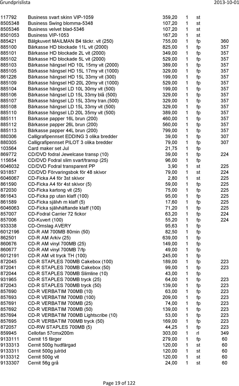 vit (250) 755,00 1 fp 360 885100 Bärkasse HD blockade 11L vit (2000) 825,00 1 fp 357 885101 Bärkasse HD blockade 2L vit (2000) 349,00 1 fp 357 885102 Bärkasse HD blockade 5L vit (2000) 529,00 1 fp