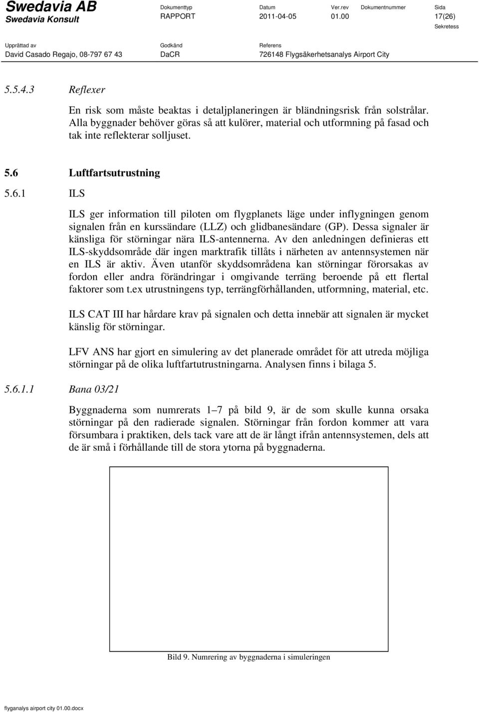 ILS 5.6.1.1 Bana 03/21 ILS ger information till piloten om flygplanets läge under inflygningen genom signalen från en kurssändare (LLZ) och glidbanesändare (GP).