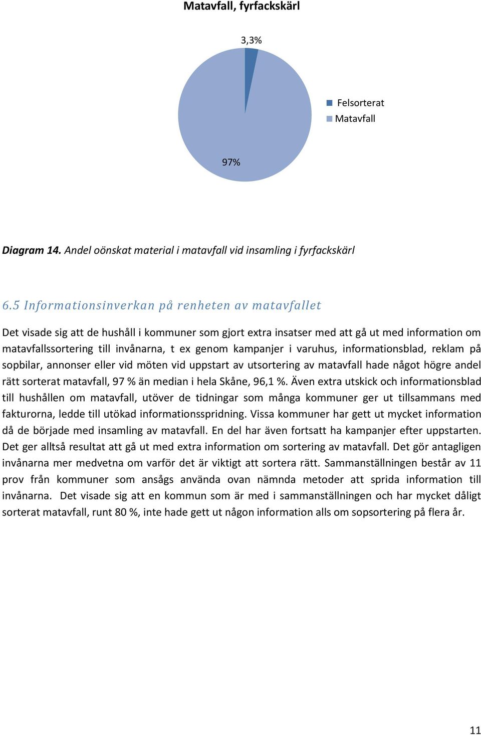 kampanjer i varuhus, informationsblad, reklam på sopbilar, annonser eller vid möten vid uppstart av utsortering av matavfall hade något högre andel rätt sorterat matavfall, 97 % än median i hela