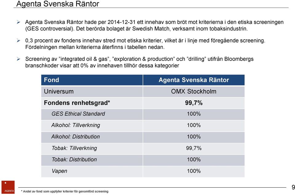 Fördelningen mellan kriterierna återfinns i tabellen nedan.