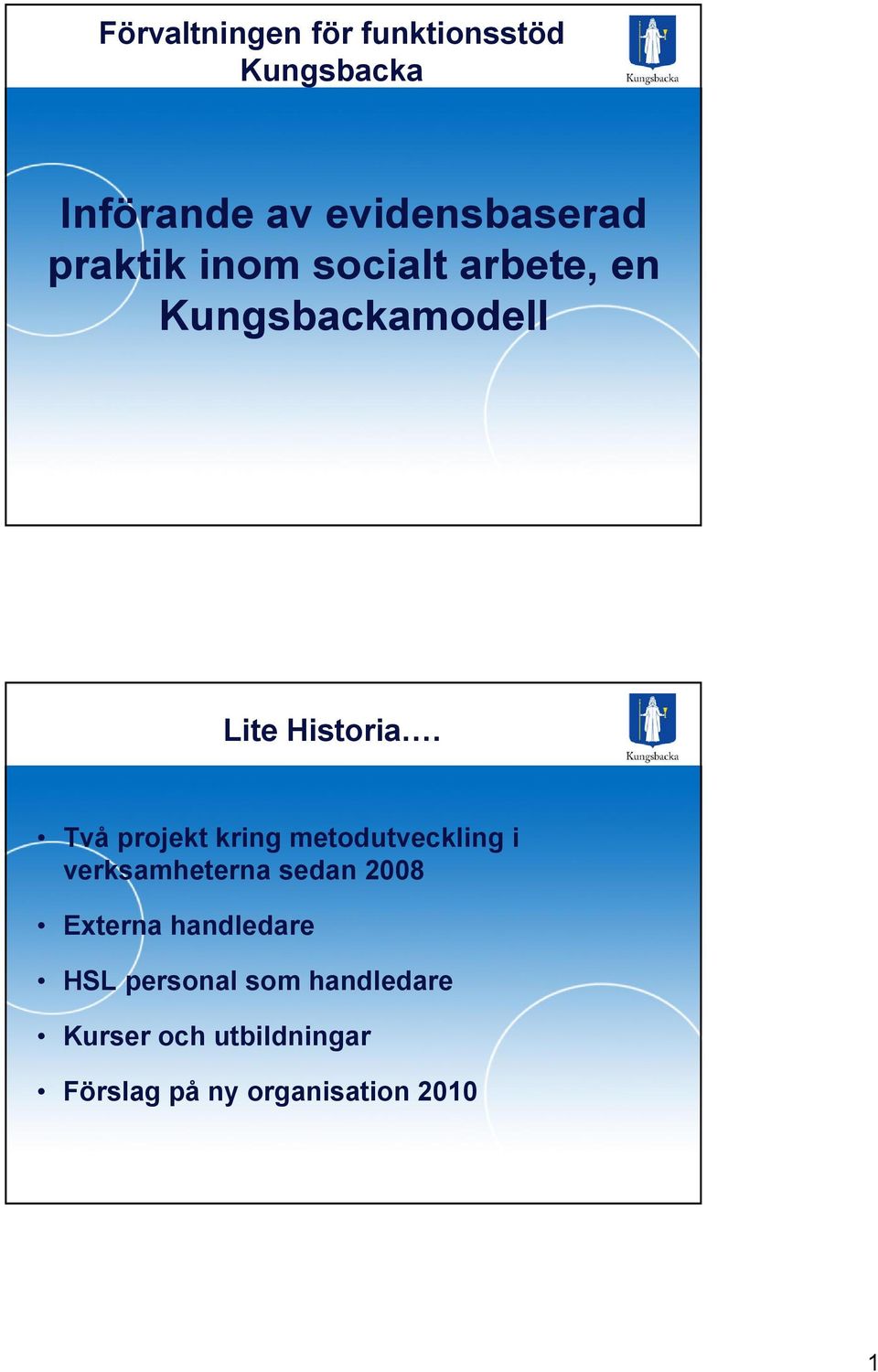 Två projekt kring metodutveckling i verksamheterna sedan 2008 Externa