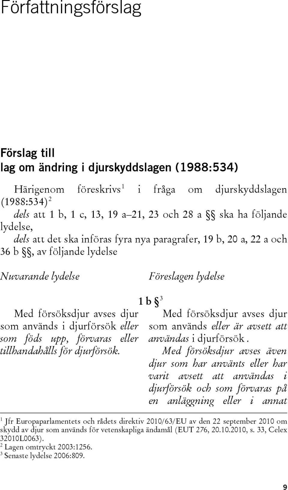 som föds upp, förvaras eller tillhandahålls för djurförsök. 1 b 3 Med försöksdjur avses djur som används eller är avsett att användas i djurförsök.