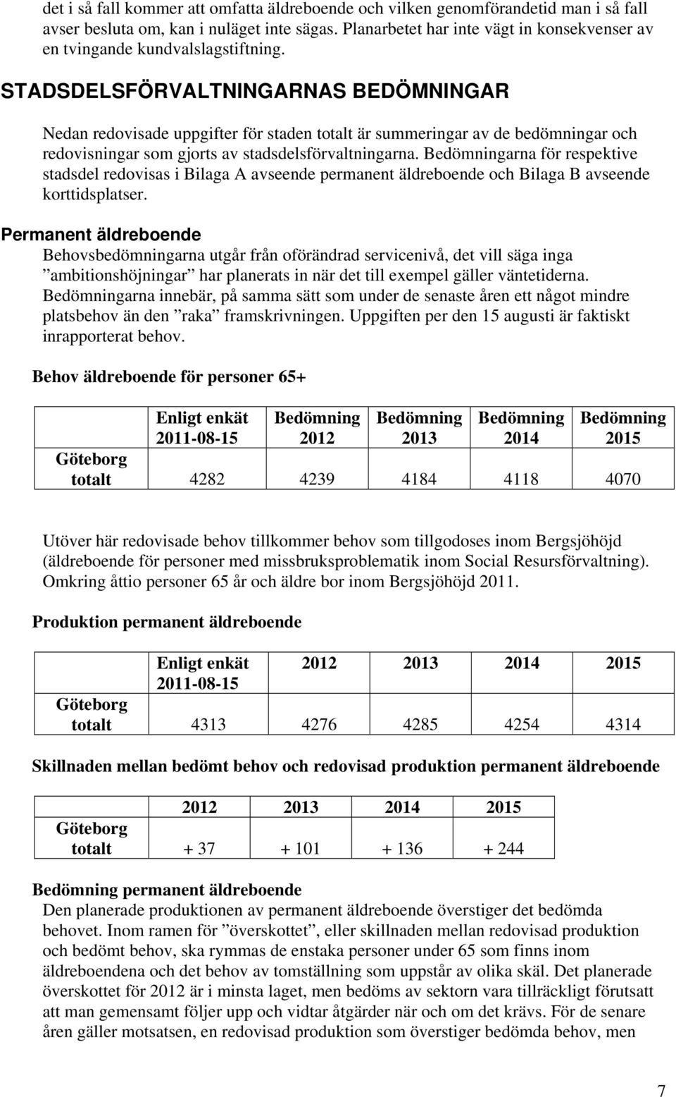 STADSDELSFÖRVALTNINGARNAS BEDÖMNINGAR Nedan redovisade uppgifter för staden totalt är summeringar av de bedömningar och redovisningar som gjorts av stadsdelsförvaltningarna.