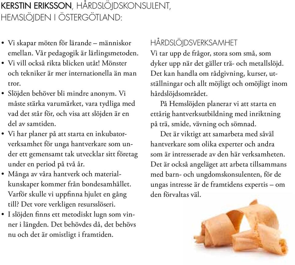 Vi har planer på att starta en inkubatorverksamhet för unga hantverkare som under ett gemensamt tak utvecklar sitt företag under en period på två år.
