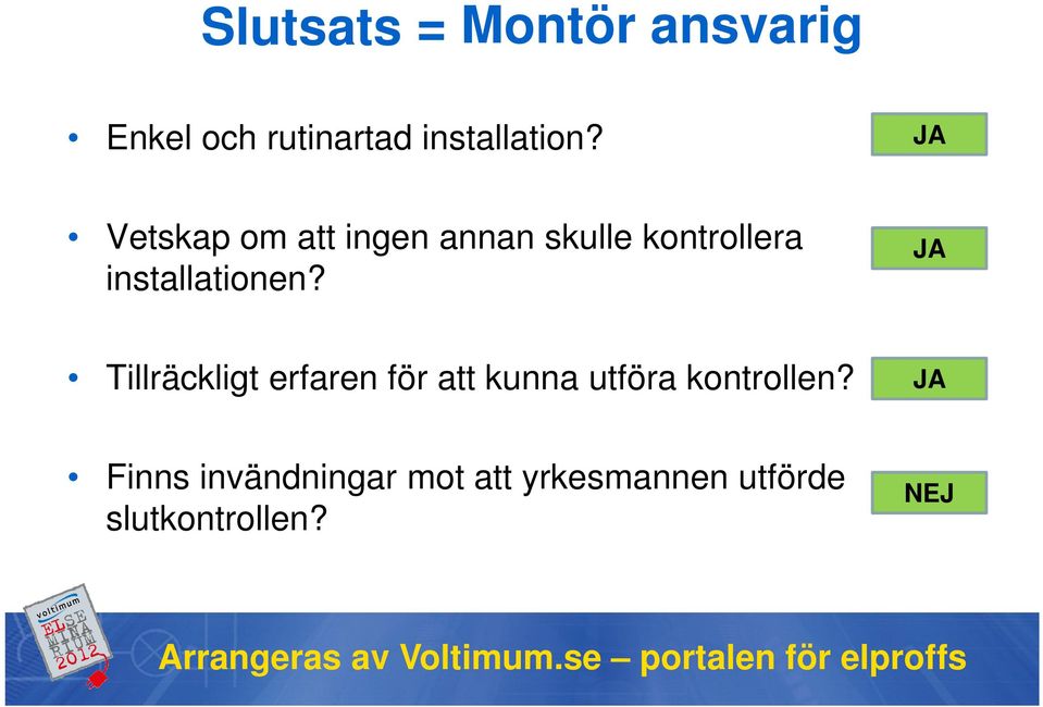 JA Tillräckligt erfaren för att kunna utföra kontrollen?