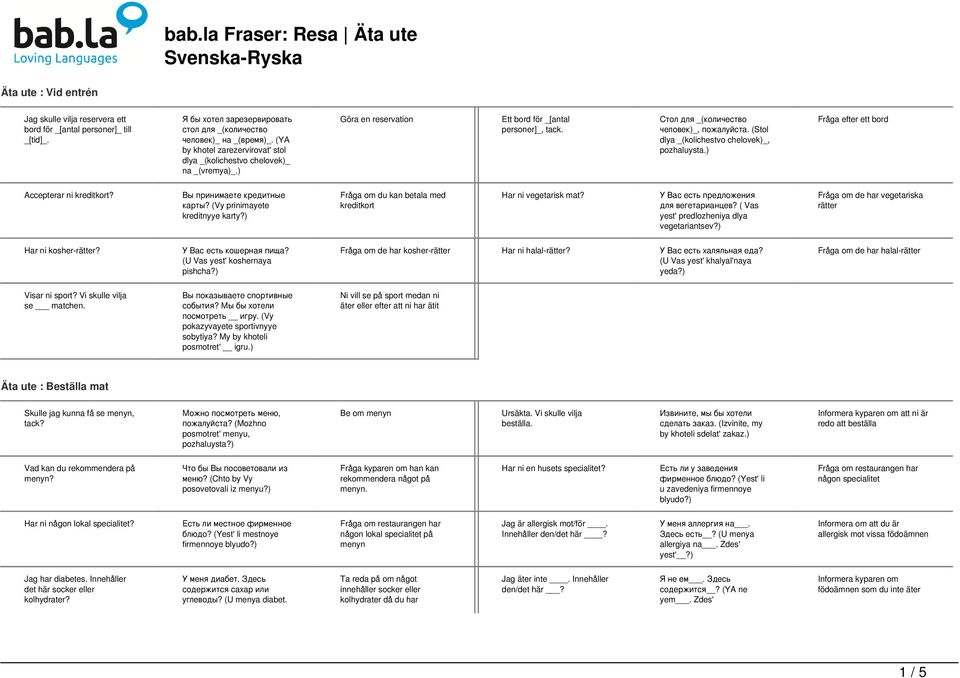 (Stol dlya _(kolichestvo chelovek)_, Fråga efter ett bord Accepterar ni kreditkort? Вы принимаете кредитные карты? (Vy prinimayete kreditnyye karty?